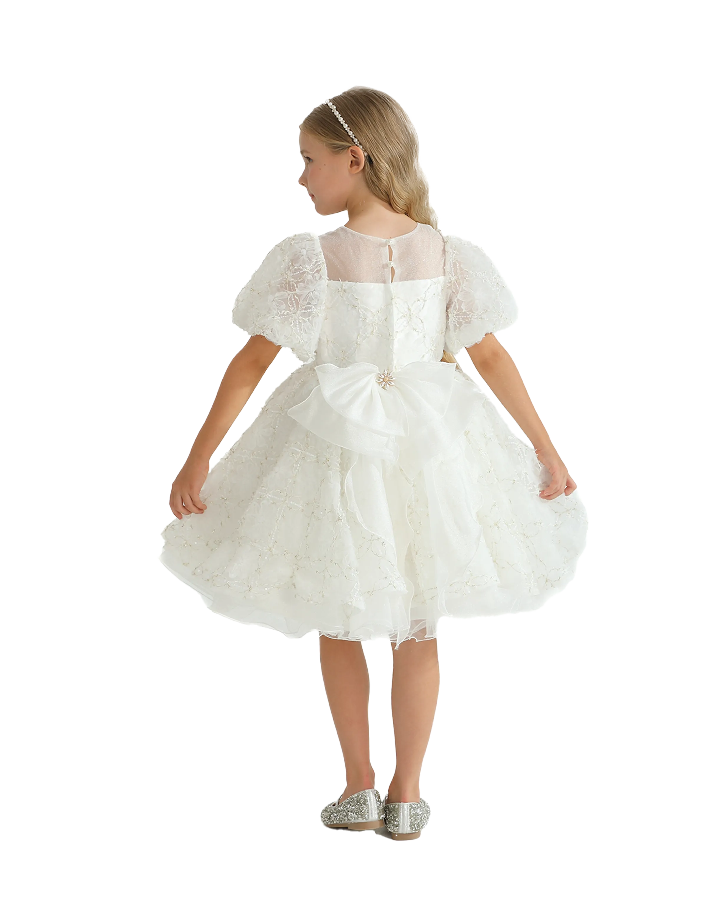White Laced Tulle Flower Wynfair Dress