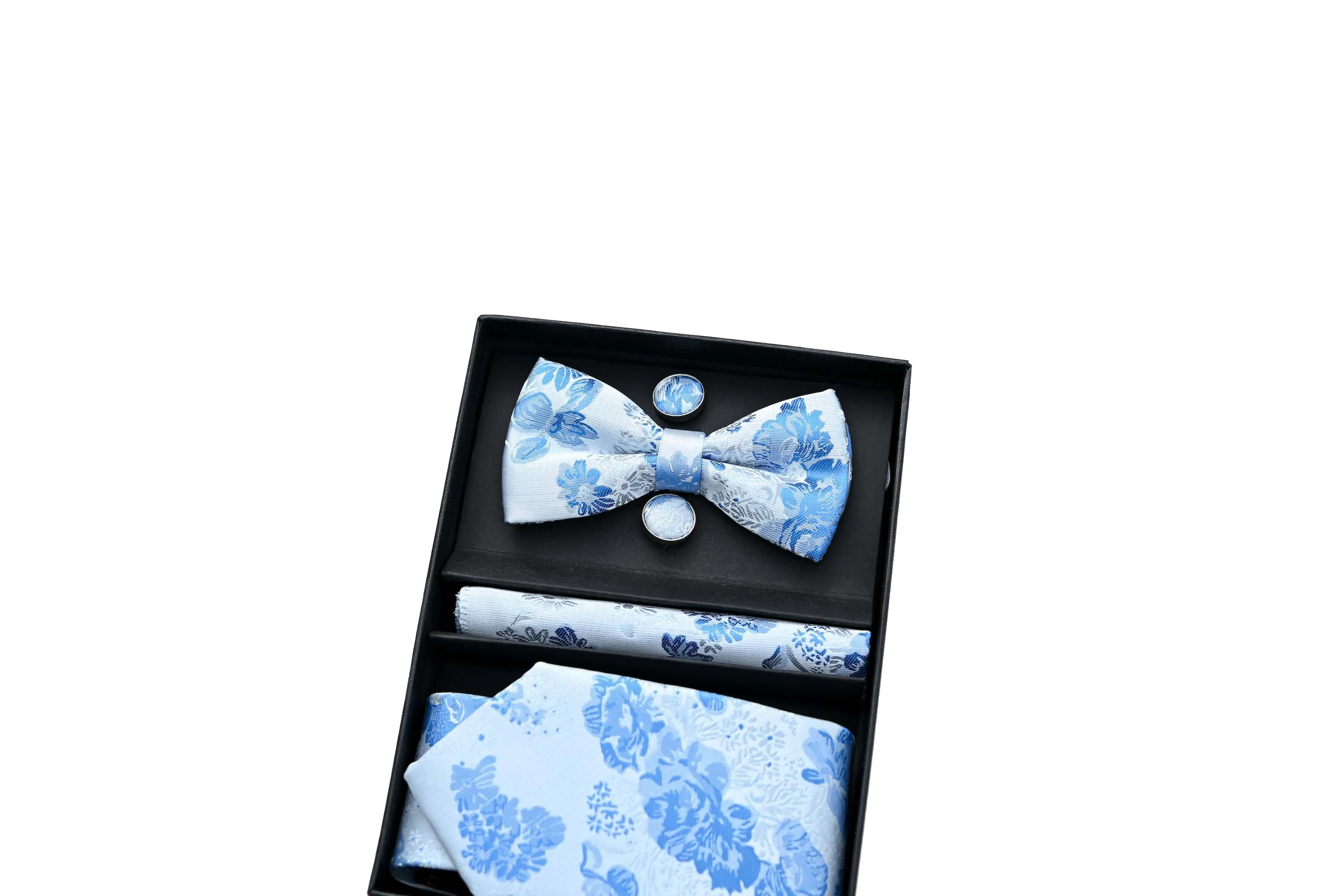 White Tie Blue Floral Tie Set
