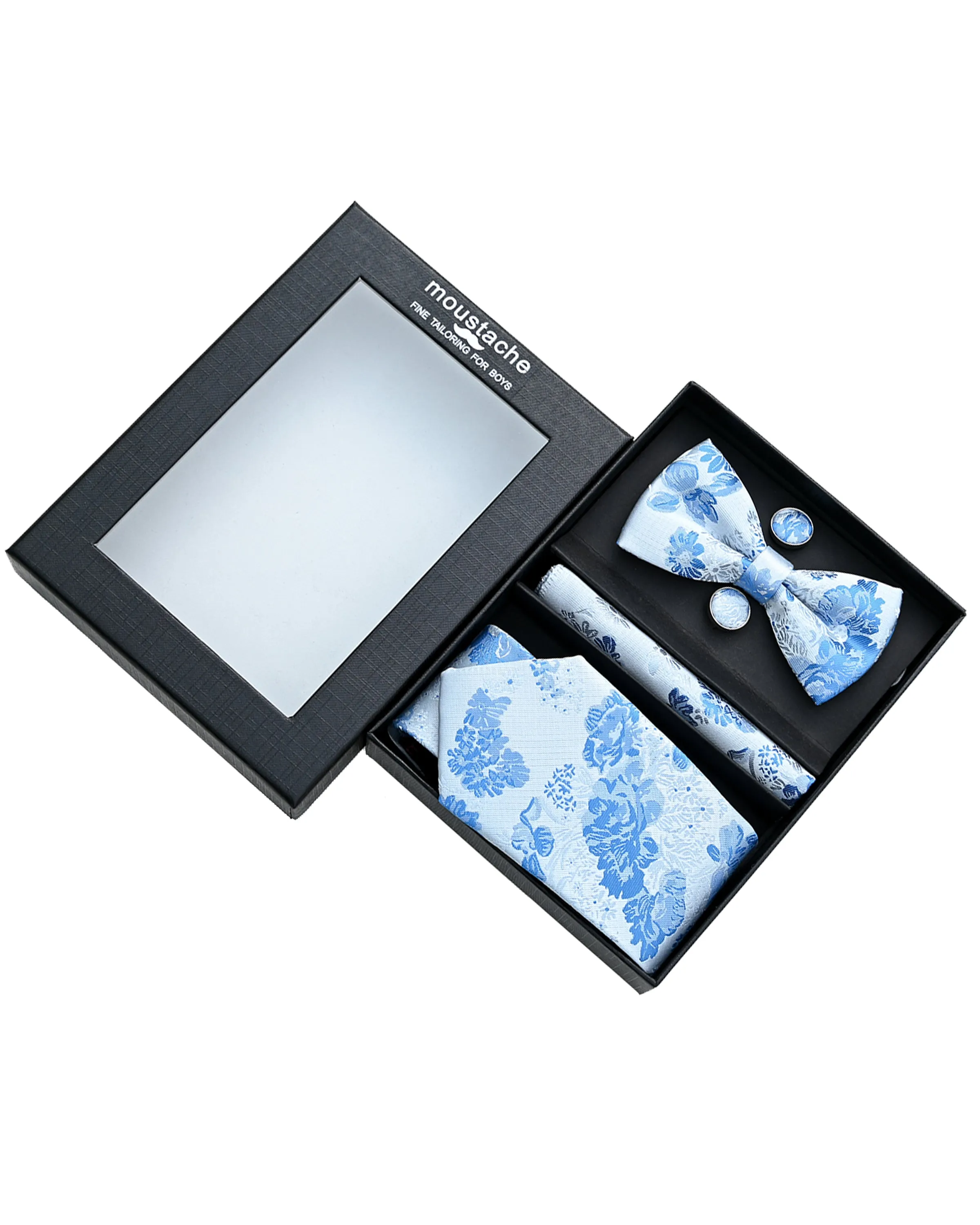 White Tie Blue Floral Tie Set