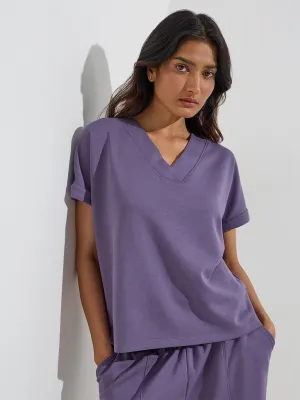 Wunderlove Lavender Solid V-Neck Top