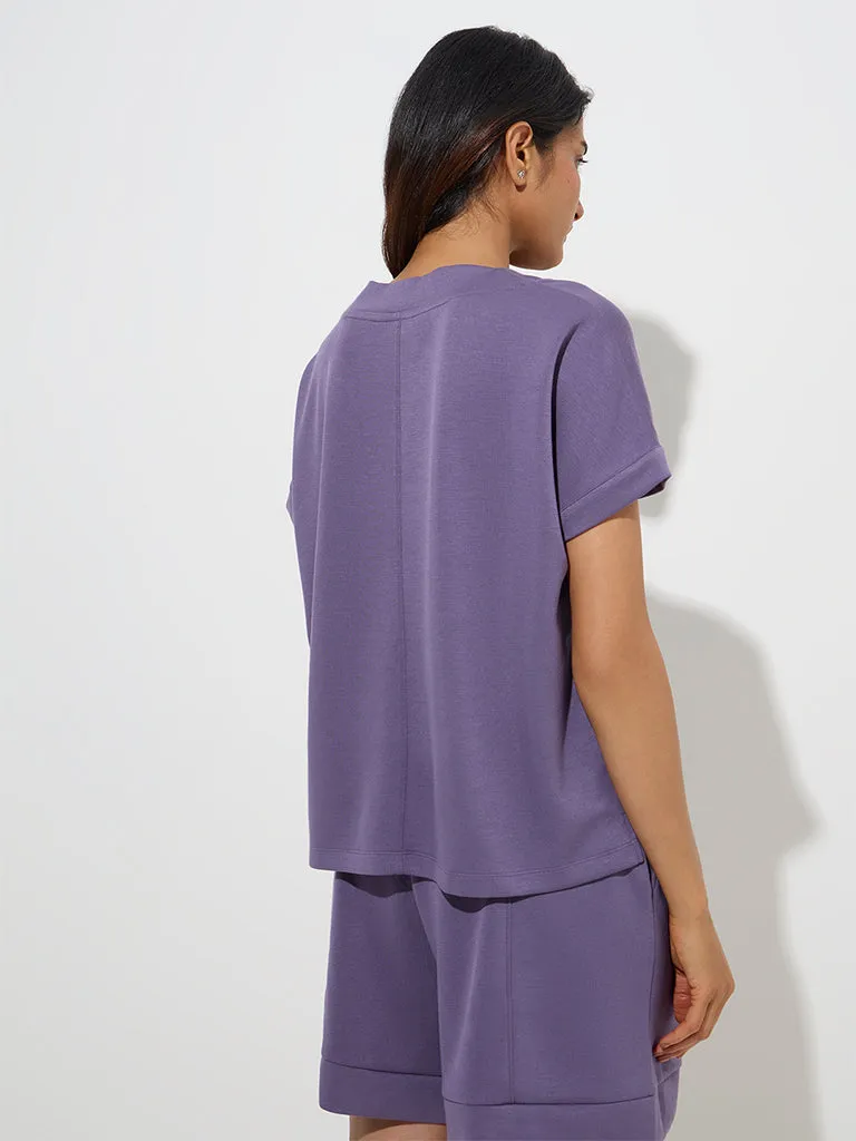 Wunderlove Lavender Solid V-Neck Top