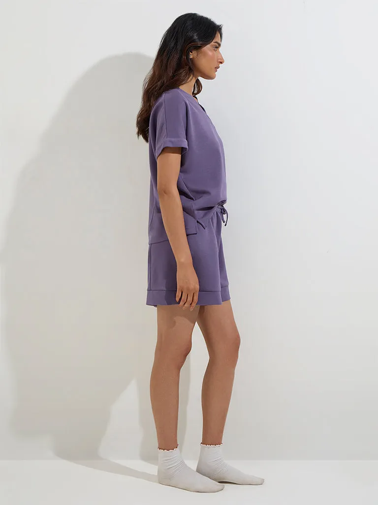 Wunderlove Lavender Solid V-Neck Top
