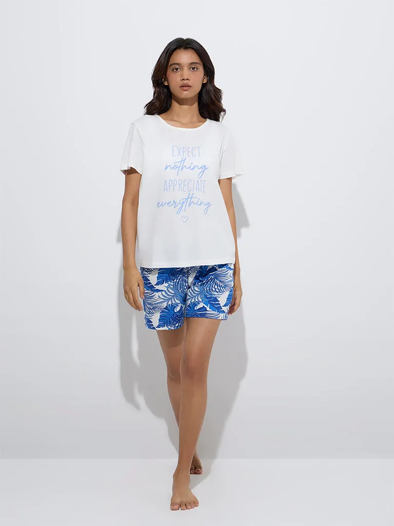Wunderlove White Text Printed Cotton T-Shirt