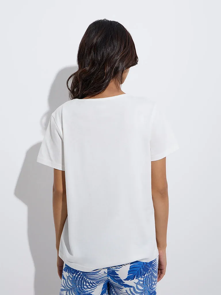 Wunderlove White Text Printed Cotton T-Shirt