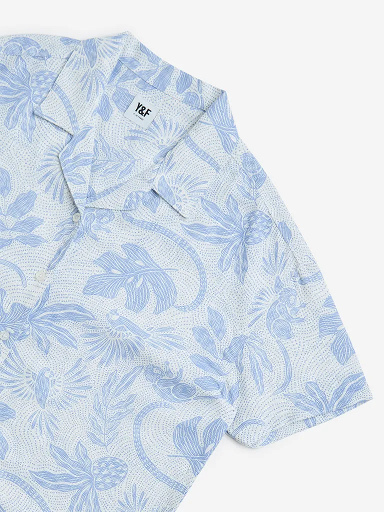 Y&F Kids Blue Botanical Printed Blend Shirt