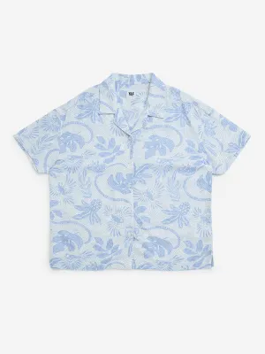 Y&F Kids Blue Botanical Printed Blend Shirt