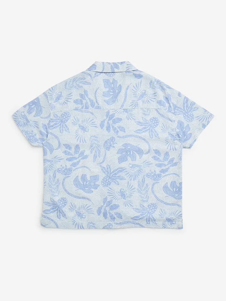 Y&F Kids Blue Botanical Printed Blend Shirt