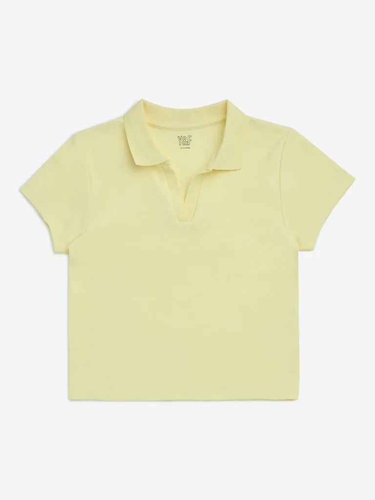 Y&F Kids Yellow Cotton-Blend Polo T-Shirt