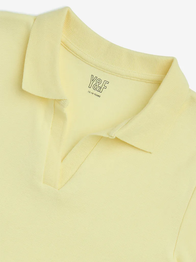 Y&F Kids Yellow Cotton-Blend Polo T-Shirt